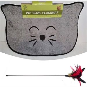 Leaps & Bounds Pheasant Feather Cat Teaser & Cat Bowl Mat